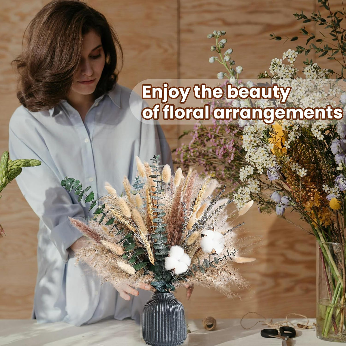 Handmade Dried Flower Bouquet - Pampas Grass, Eucalyptus & Cotton Stems - Boho Home Decor, Wedding Centerpiece, Floral Arrangements & Vase Fillers