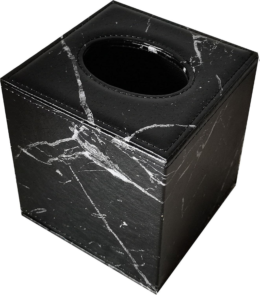 S Forever Home Decor Flower Pattern Faux Leather Tissue Box Cover (Square,Black Marble)