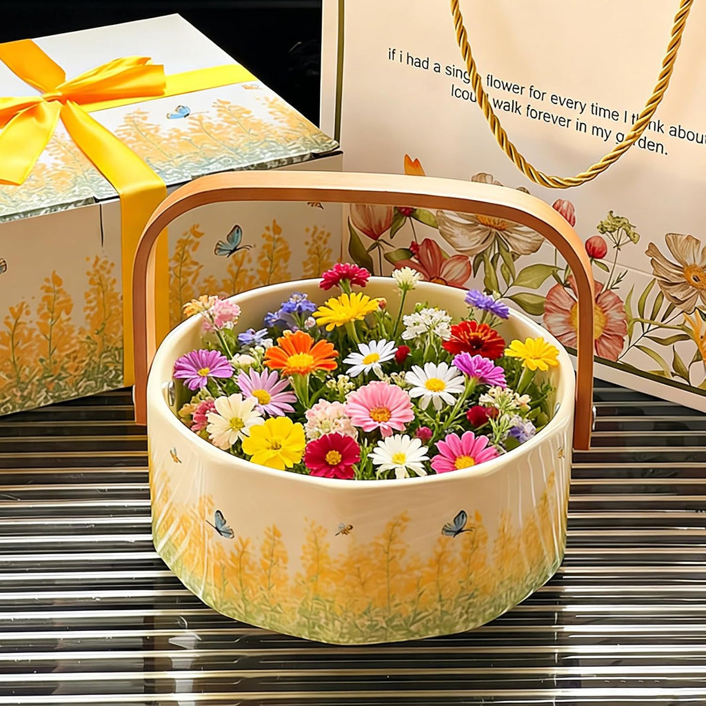 Ceramic Fruit Basket with Wooden Handle