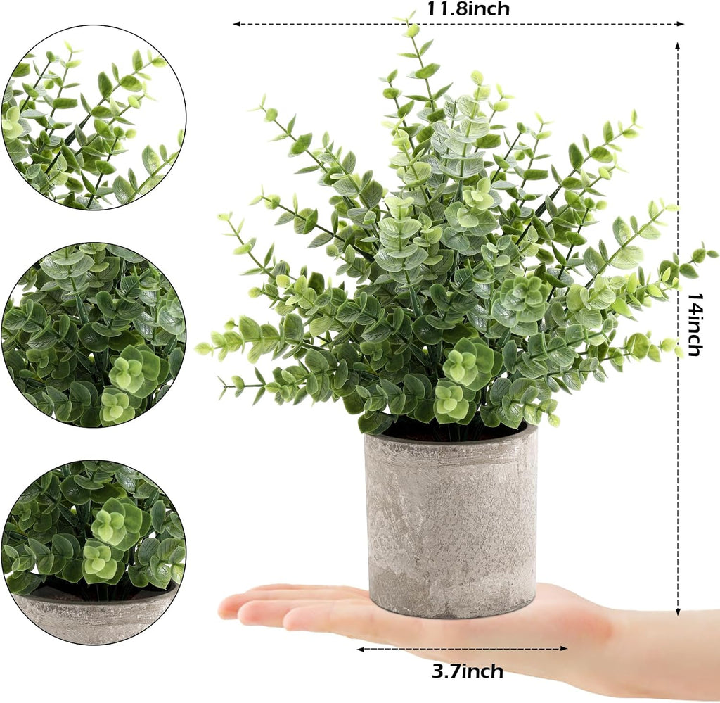 Coferset 2 Pack Small Fake Plants Eucalyptus Potted,Sage Green Large