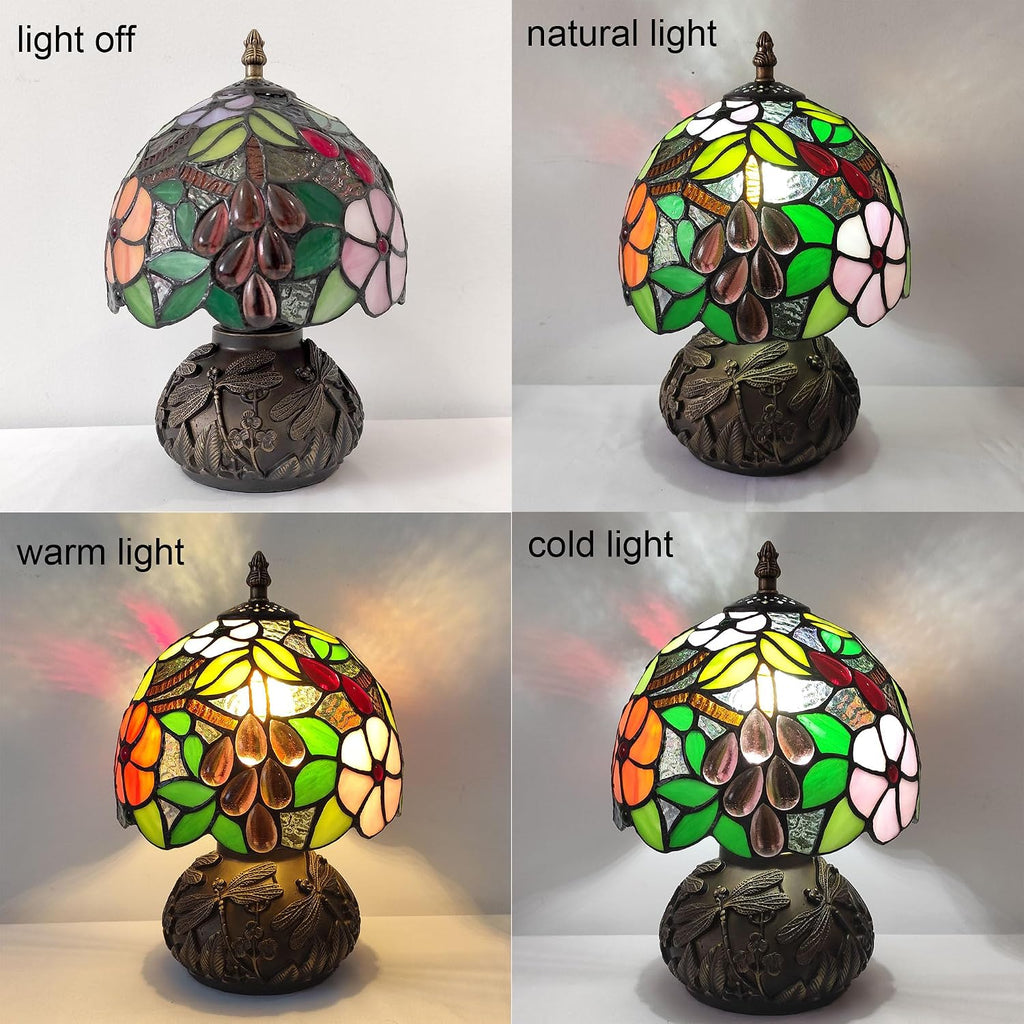 Tiffany Table Lamp 3-Way Stained Glass Style Bedside Reading Lamp Village Bedroom Nightstand Light 12inch Tall Office Home Decor Retro Unique Accent Lamp (Grapes Leaves)