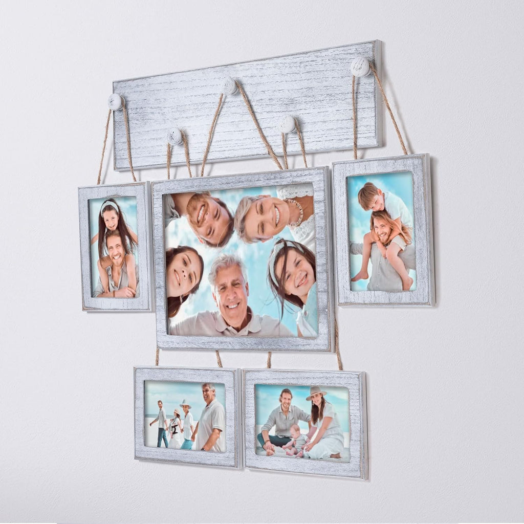 Collage Picture Frames 4x6 Set of 5 for Wall – Rustic White Farmhouse