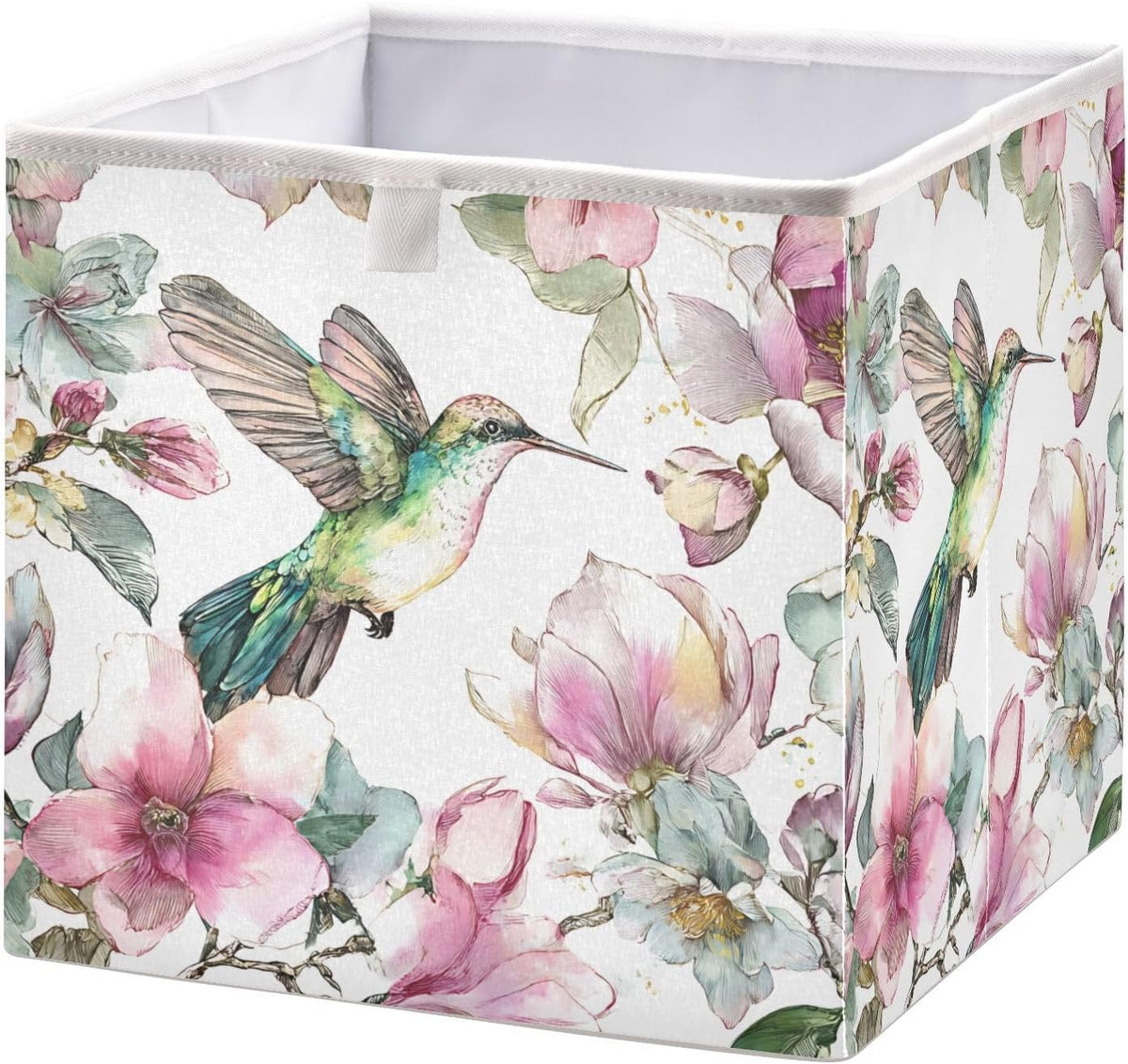 Hummingbird Cube Storage Bins Watercolor Floral Collapsible