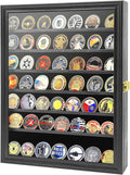 Challenge Coin Display Case, 7 Rows Lockable Military Coin Display Cabinet with UV Acrylic Door, Removable Shelves & Felt Background, Large Shadow Box