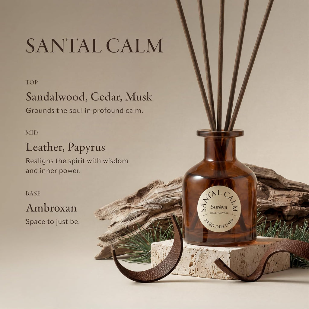Soréva Hotel-Grade Reed Diffuser, Sandalwood Cedar Musk Scent, 4.39 fl oz