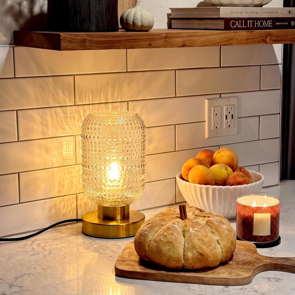 ZYER 8.9in Clear Table Lamp, Touch Control Bedside Lamp Small Vintage Lamp