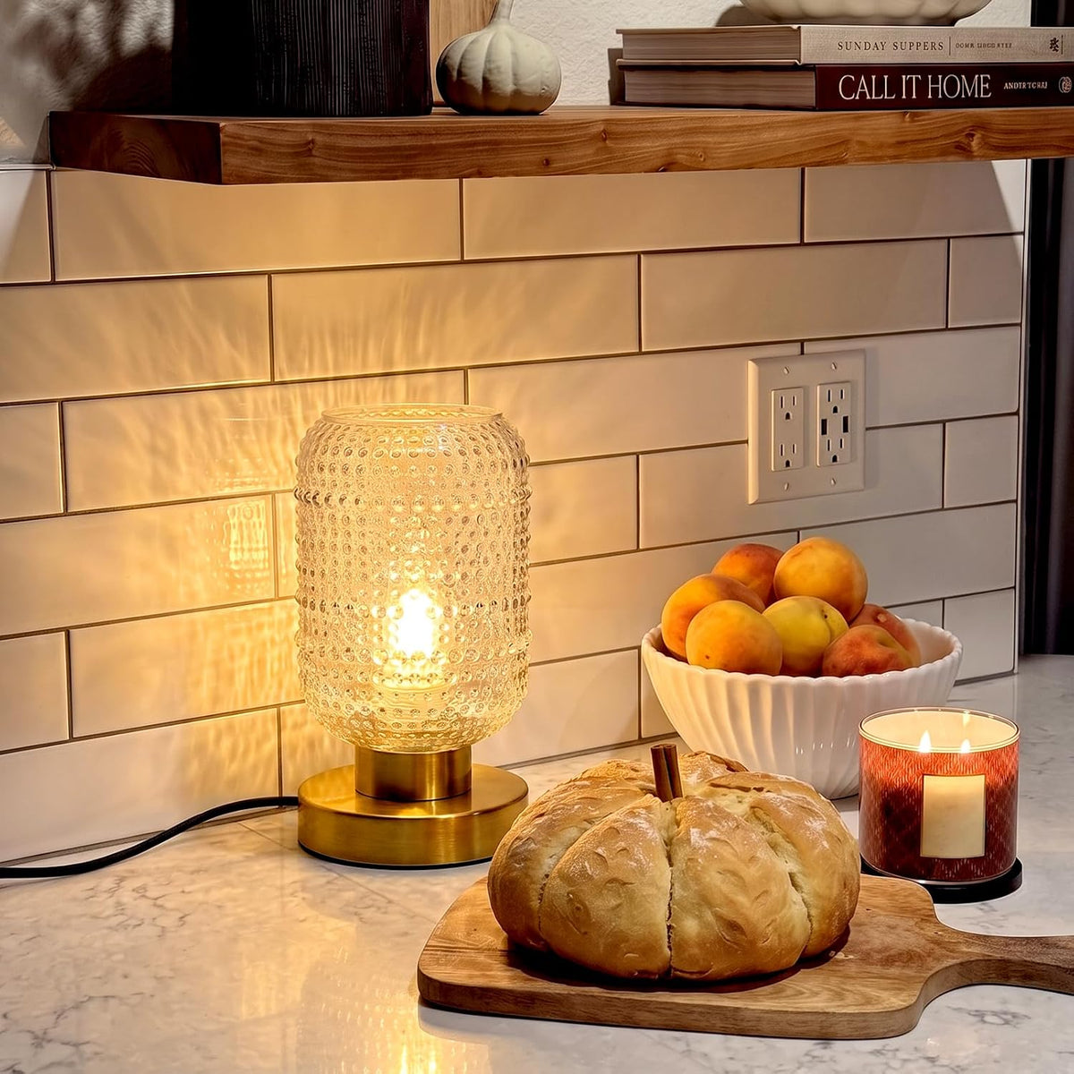 ZYER 8.9in Clear Table Lamp, Touch Control Bedside Lamp Small Vintage Lamp
