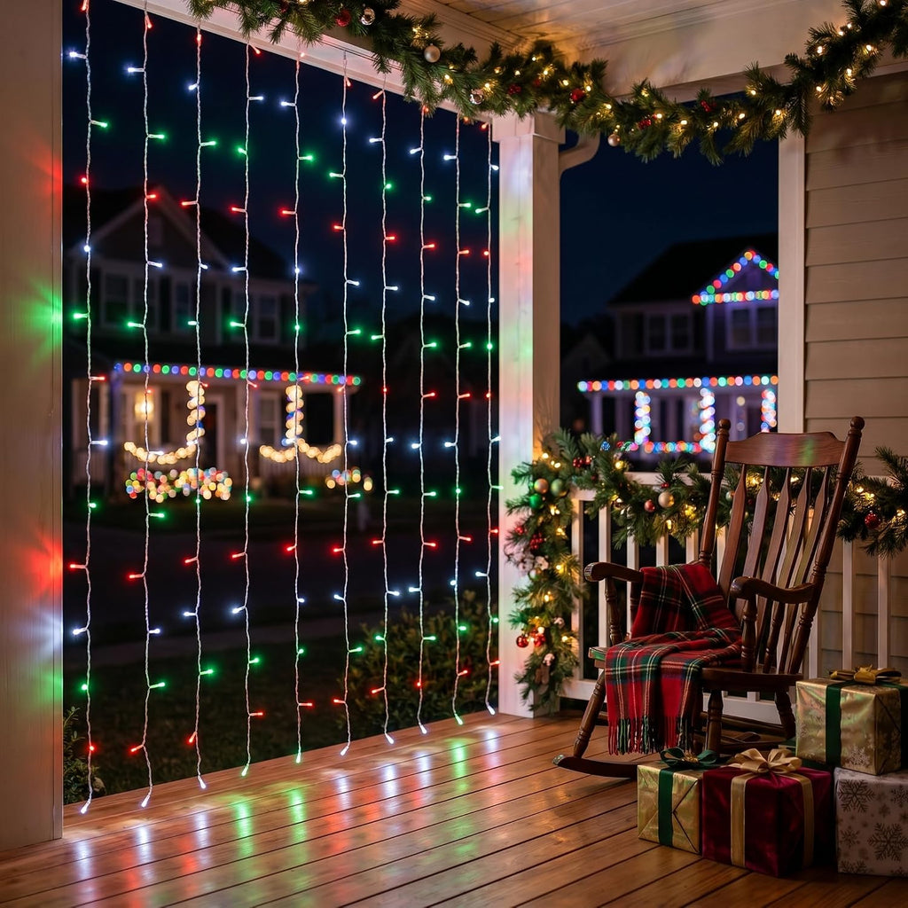 suddus 300LED Red White and Green Christmas Curtain Lights