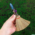 Natural Crystal Magic Sweeper Blue Apatite Tower Broom 7.08"-7.87" Healing Crystal Point Witch Altar Supplies for Crystal Therapy Cleaning Bedroom Office Home Decor Gift