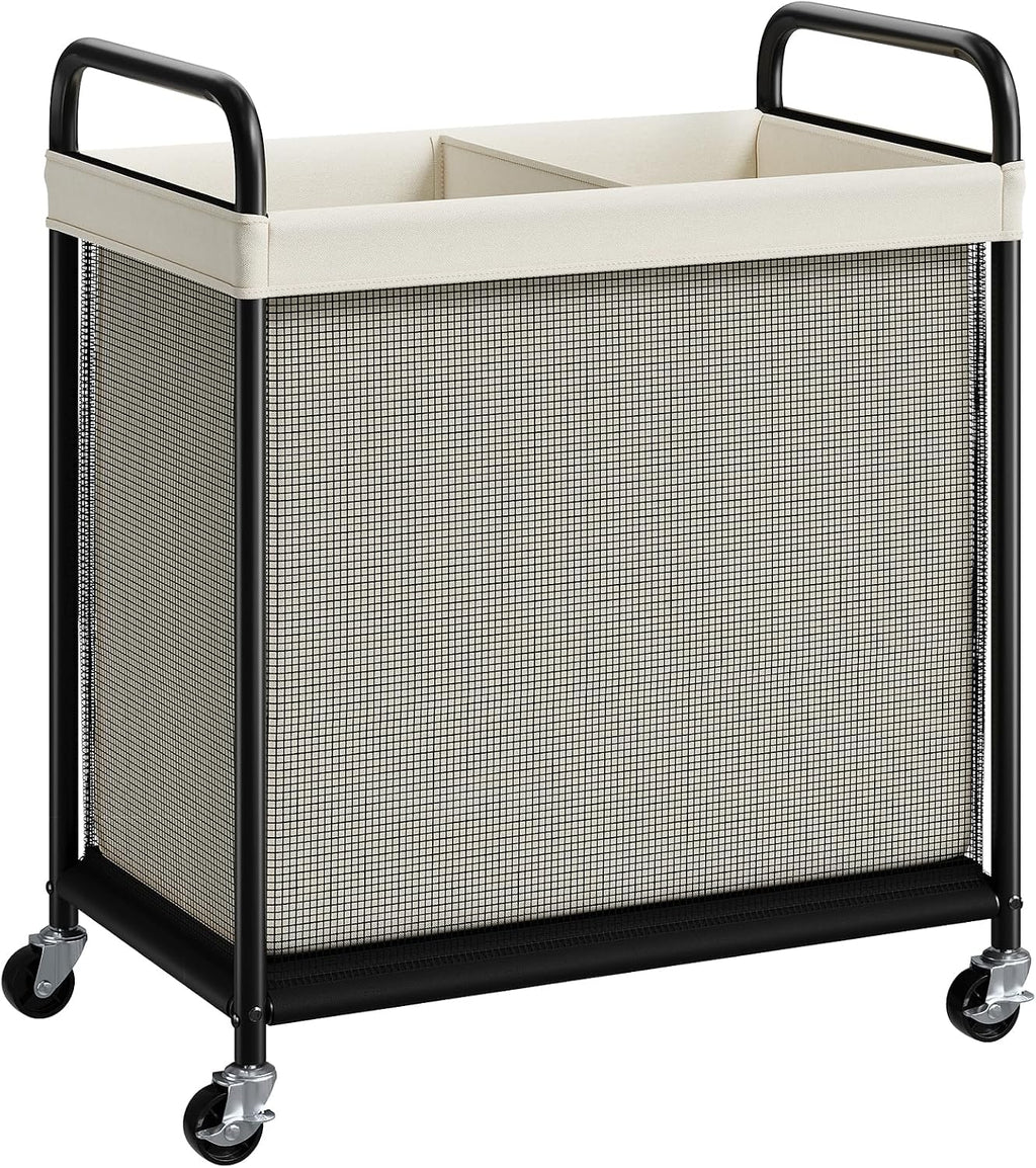ELYKEN Laundry Hamper 2 Section, 100L Rolling Laundry Sorter with Wheels