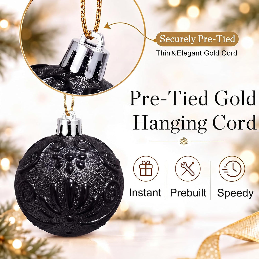 47pcs Black Christmas Ornaments Set Christmas Tree Decorations