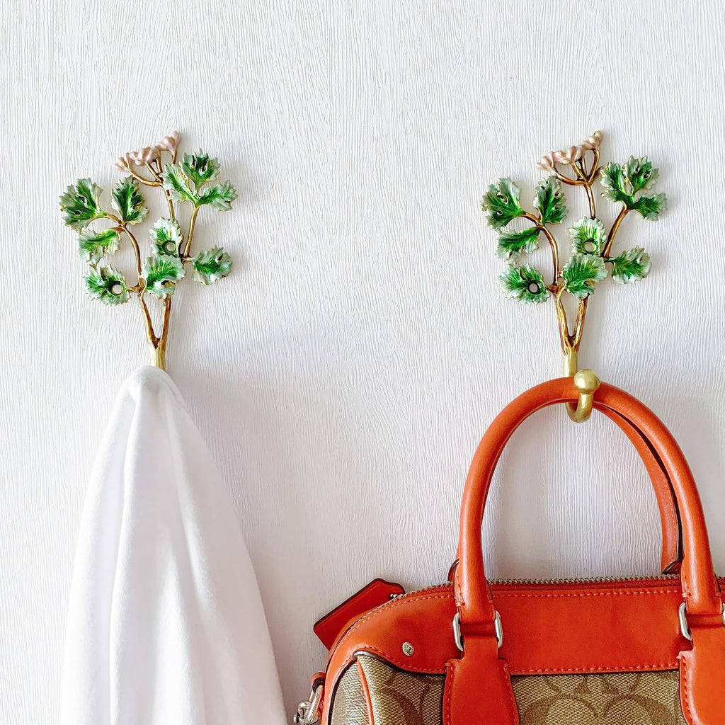Vintage Tree Leaf-Shaped Decorative Wall Hooks Rack Hangers for Hanging Clothes Coats Towels Keys Hats, 2 Pack Antique Metal Mounted Wall Hook