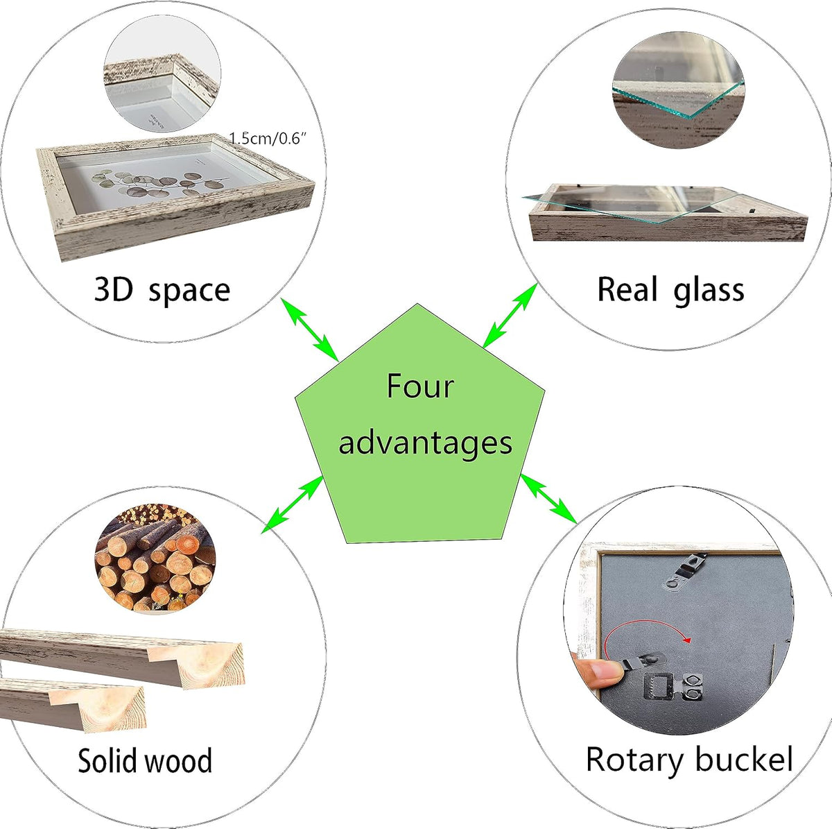 Rustic 8x8 Shadow Box Frame White Shadow Box Display Case Made of Solid Wood and Real Glass Internal Depth 0.6 inches for Wall Or Tabletop（3 Pack）