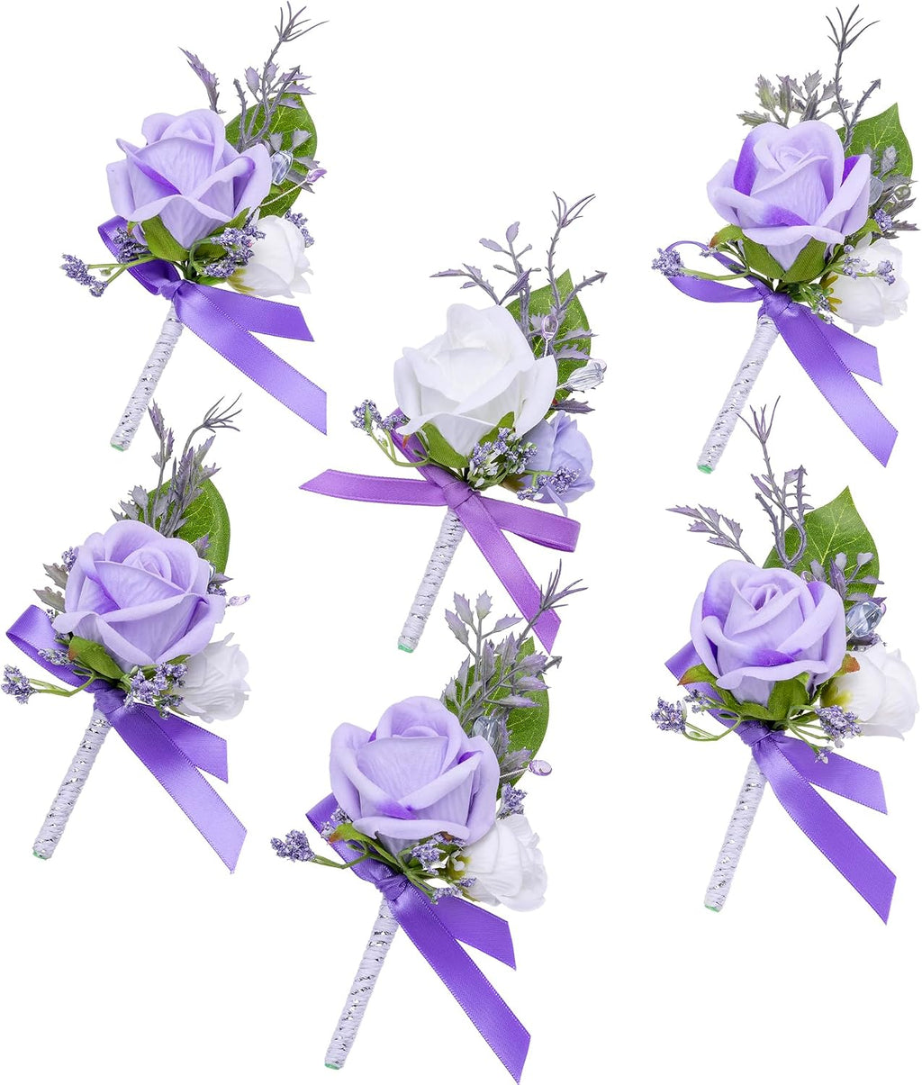 Fnize Purple Boutonniere for Men Set of 6 Groom Groomsmen Wedding Flower