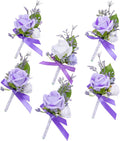 Fnize Purple Boutonniere for Men Set of 6 Groom Groomsmen Wedding Flower