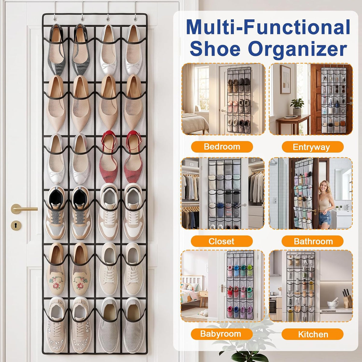 Over The Door Shoe Organizer 24 Clear Pockets Heavy Duty Hooks