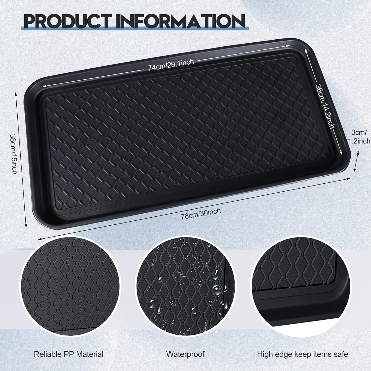 6 Pcs PET Boot Tray Waterproof Shoe Mat Tray,30 x 15 x 1.2 inch,Black