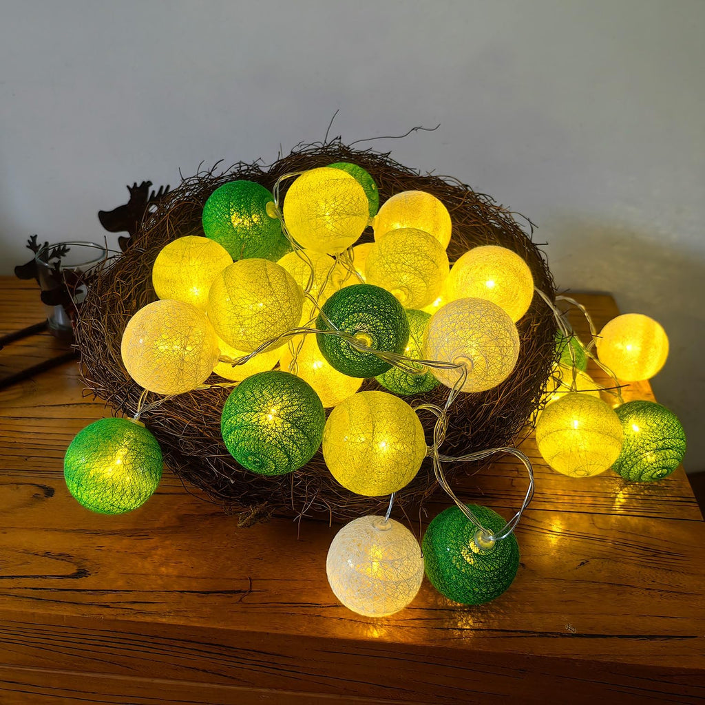 3M/10Ft 30 Green White Ball LED Battery Operated String Fairy Light