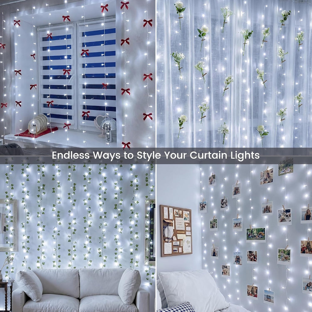 200 LED Curtain Lights Plug in, 6.6x6.6FT Fairy Lights, Cool White