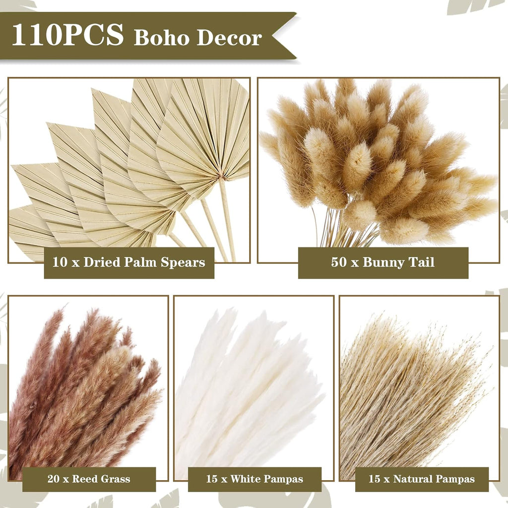 110 Pieces Dried Pampas Grass Decor Bulk