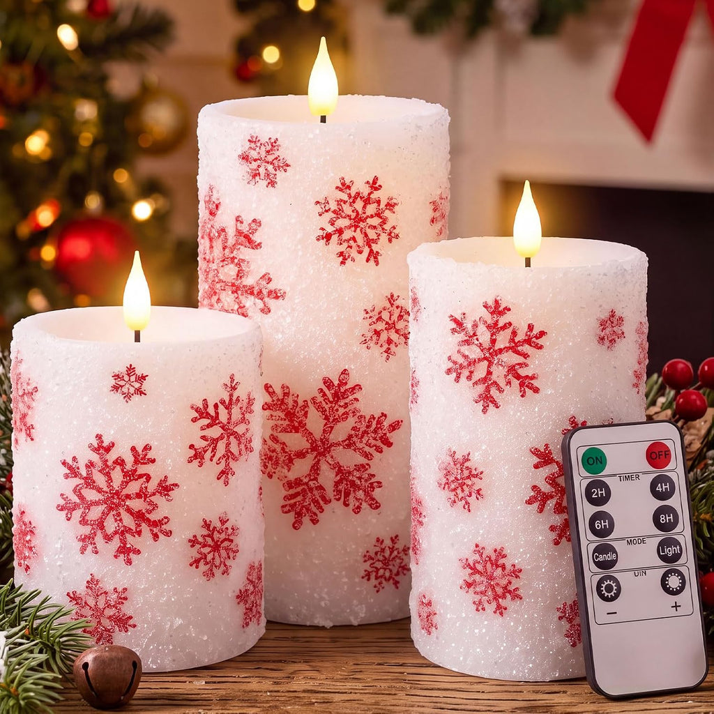 Retisee 3 Pcs Christmas Snowflake Flameless Candles 4" 5" 6"