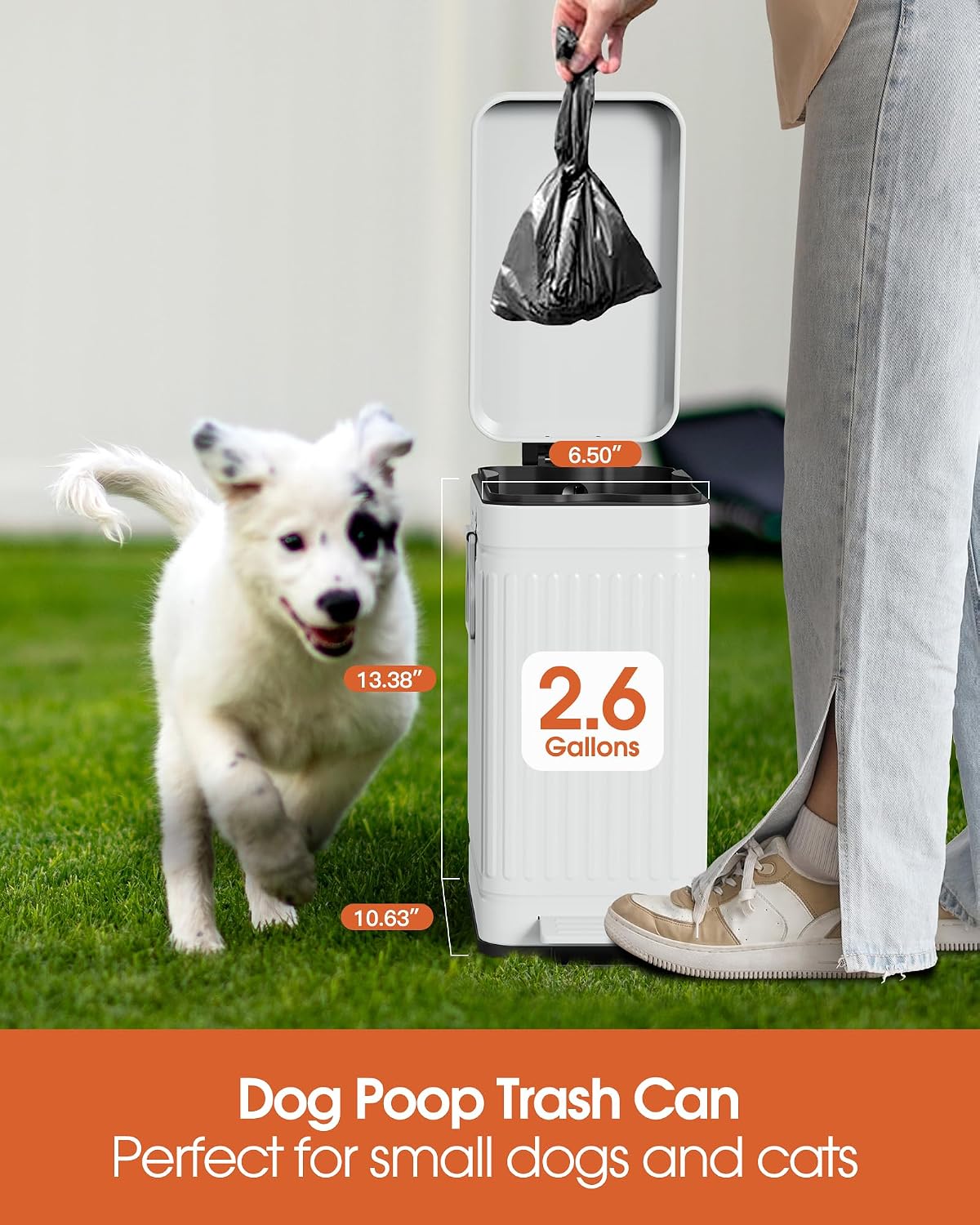 Small Trash Can with Lid, 2.6 Gal Dog Poop Trash Can, White