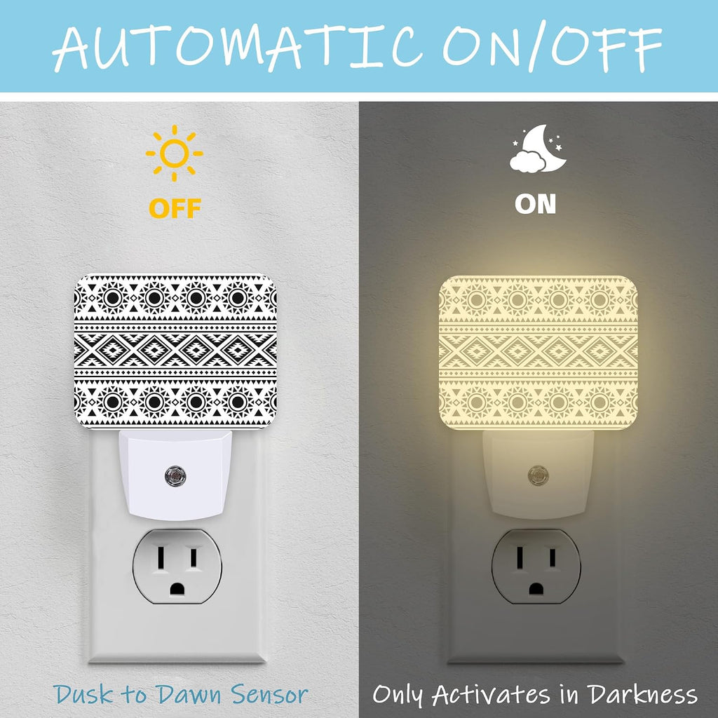 Night Light Traditional Ethnic Texture Plug-in Wall LED Night Lamp with Dusk-to-Dawn Smart Sensor Lamp for Adult Bedroom Living Room Hallway Kitchen