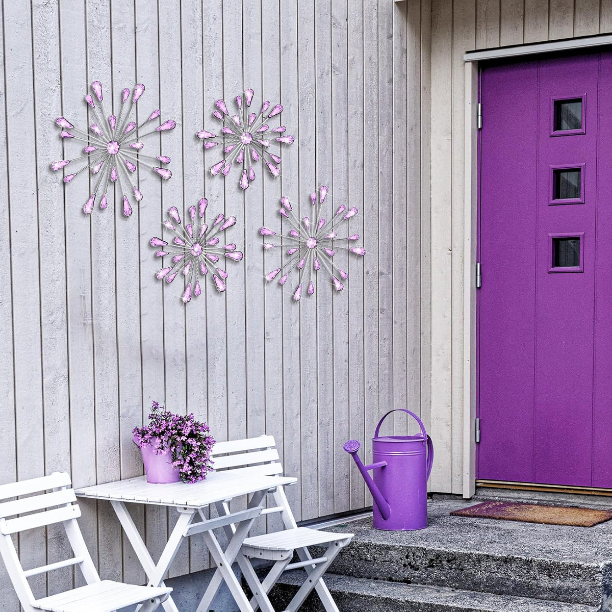Hicarer 4 Pcs Starburst Wall Decor, Bling Metal Wall Art, Purple