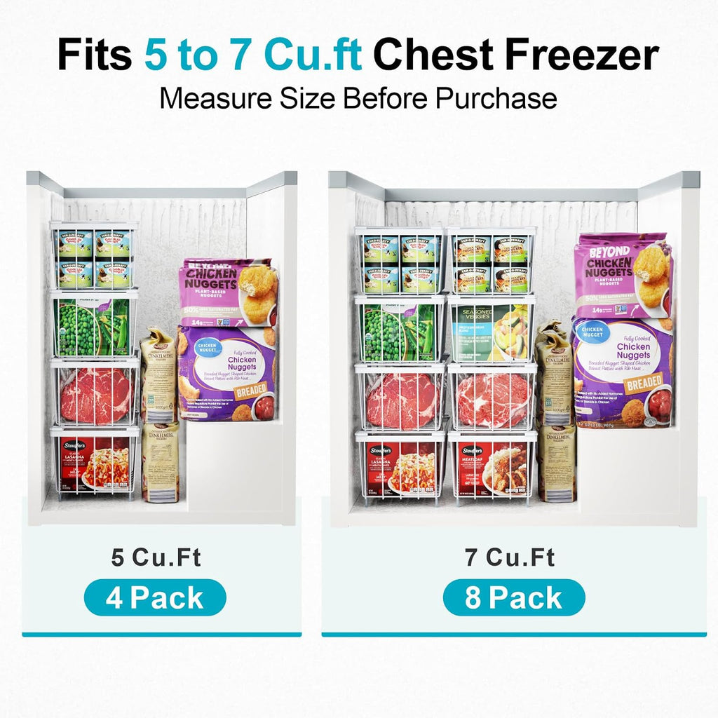 iSPECLE Freezer Organizer Bins - Storage Baskets for 5 to 7 Cu.Ft, 4 Pack