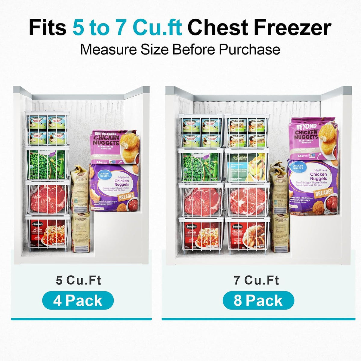 iSPECLE Freezer Organizer Bins - Storage Baskets for 5 to 7 Cu.Ft, 4 Pack