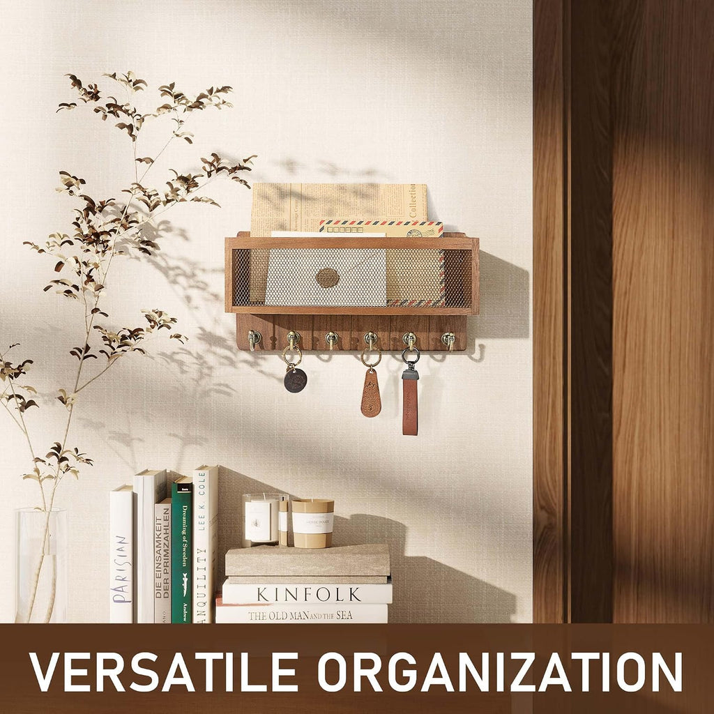 Rebee Vision Key Holder Wall Mount with Mesh Basket for Home, Golden Hook