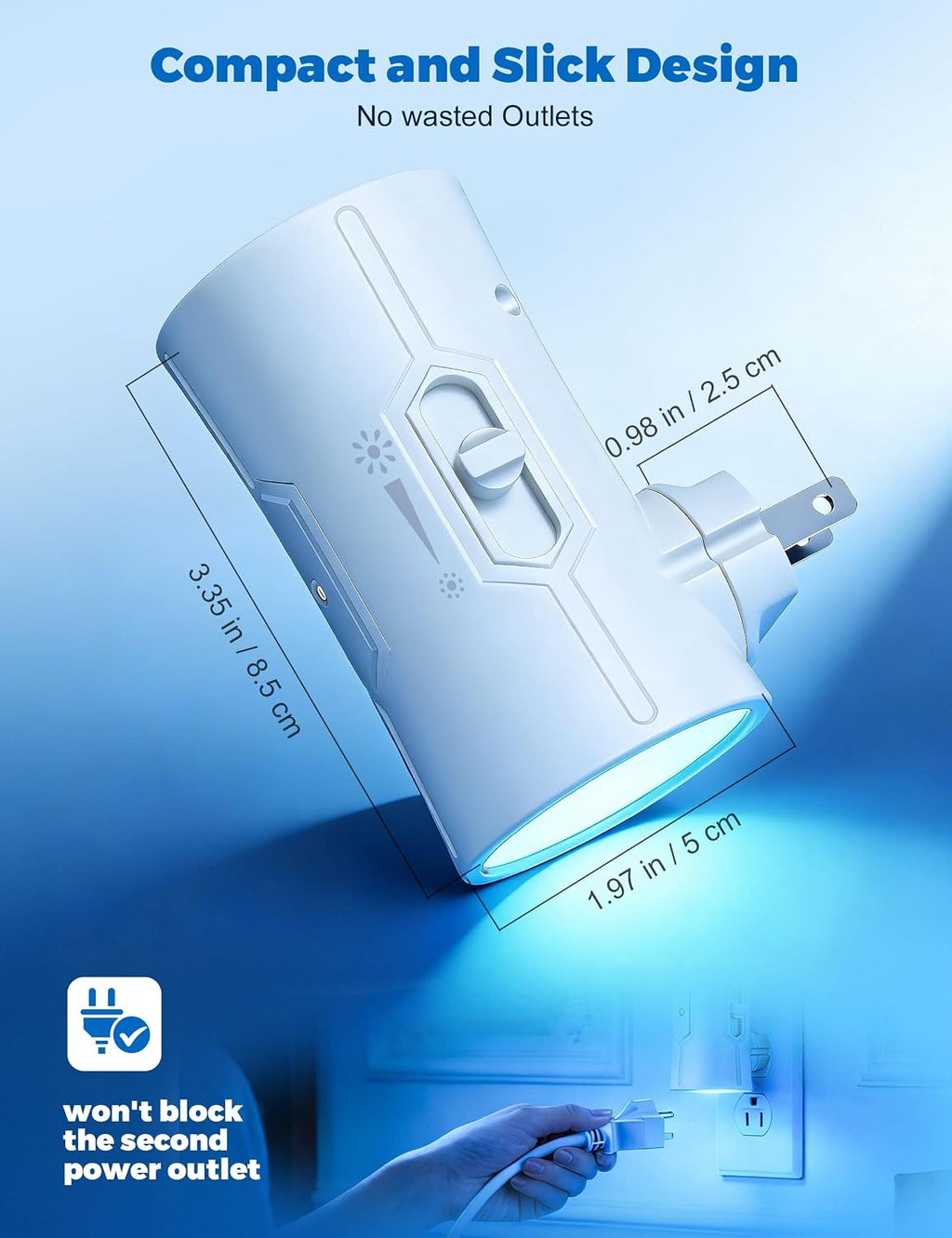 fesnne Night Light, LED Night Lights Plug into Wall 2 Pack Blue 0-100LM Adjustable Brightness Light Sensor Plug in Night Light for Hallway, Bathroom, Adult