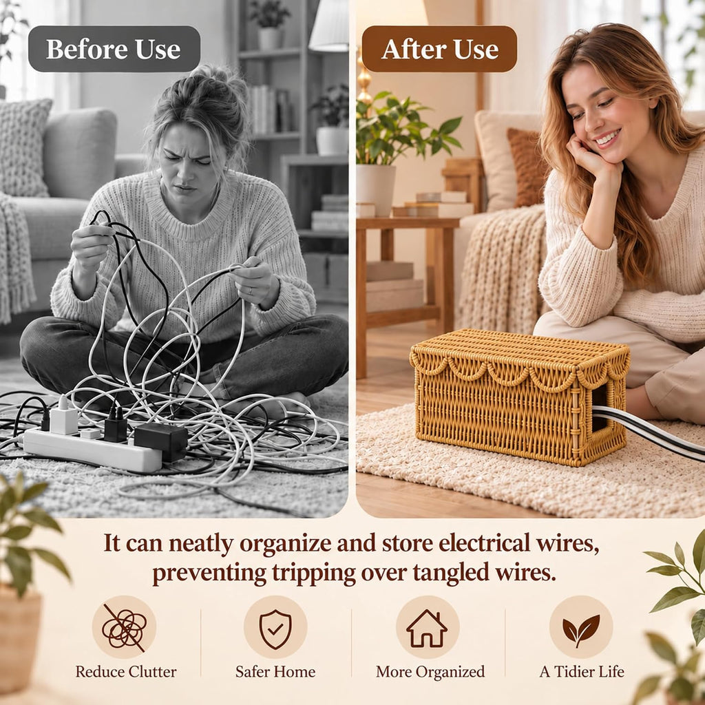 Patelai 2 Pack Scalloped Cable Management Box, Plastic, Natural Color