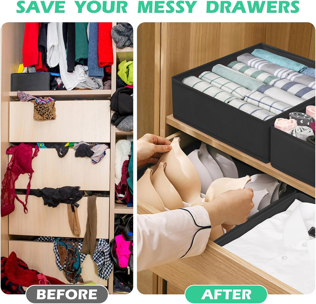 Drawer Clothing Organizer 16-Pack, Black Underwear Dividers