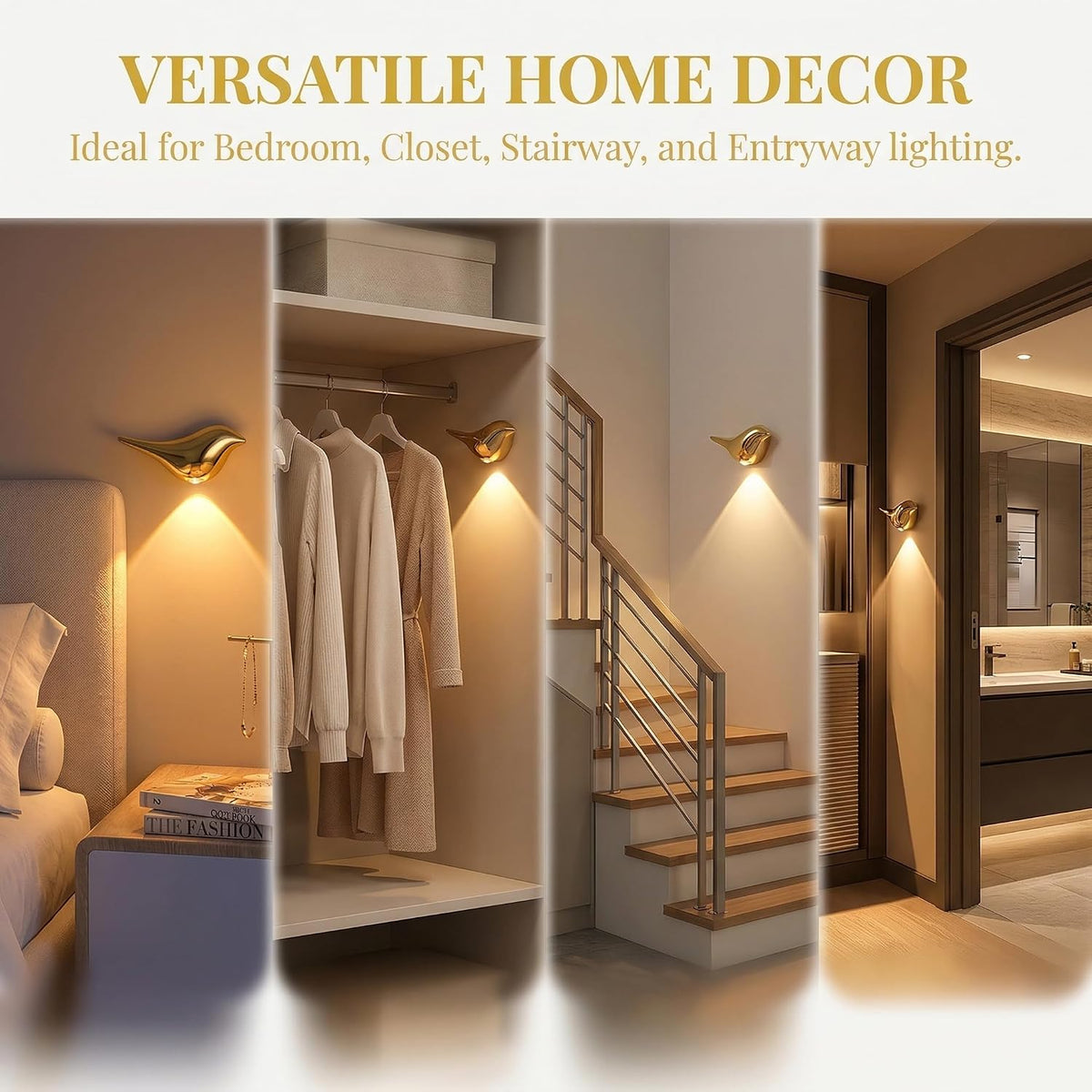 GDQ 2‑Pack Gold Bird‑Shaped Motion Sensor LED Rechargeable Wall Night Light