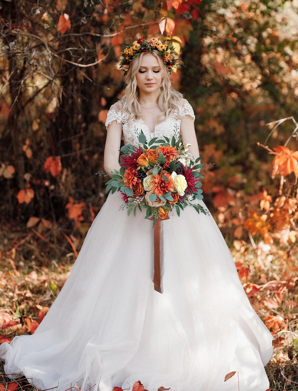 CherishedMoments Terracotta Bridal Bouquet,16 Inch,Artificial Fall Flowers