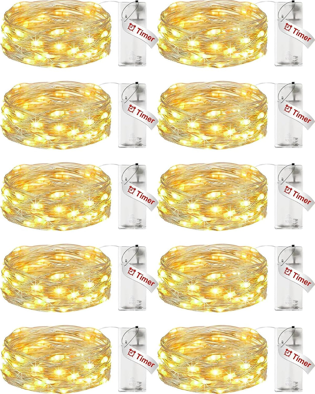 10 Pack Fairy Lights Battery Operated with Timer, 7FT 20 LED String Light
