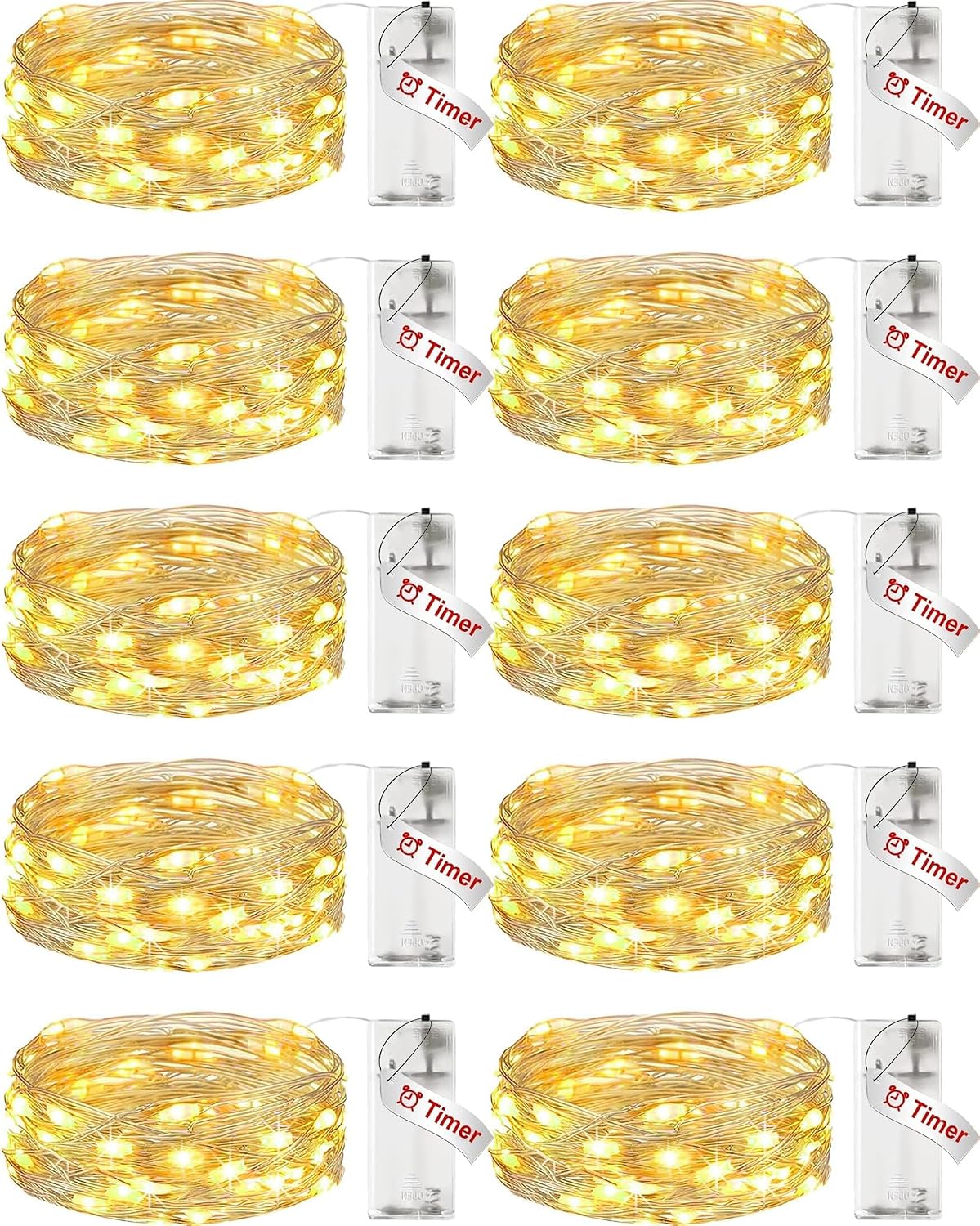 10 Pack Fairy Lights Battery Operated with Timer, 7FT 20 LED String Light
