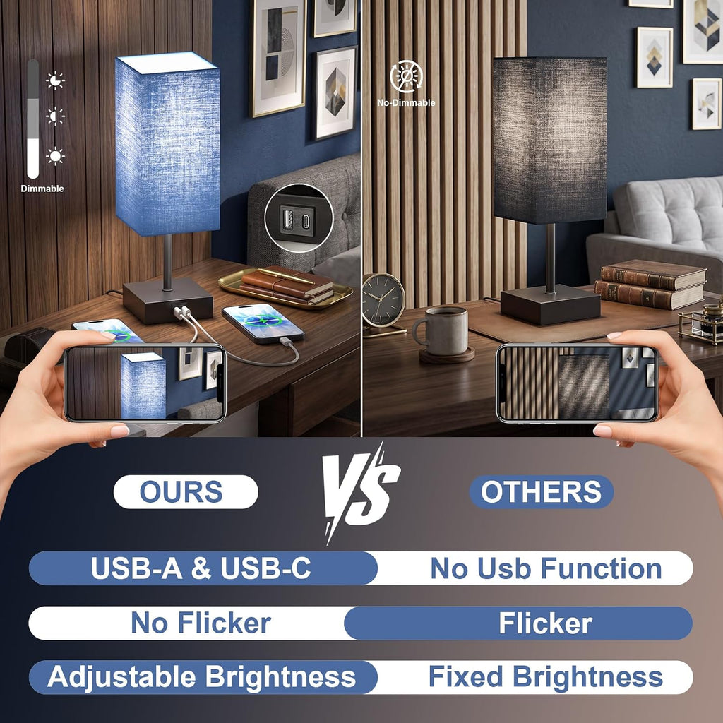 Nightstand Lamps for Bedroom Touch Bedside Table Lamp with USB C+A
