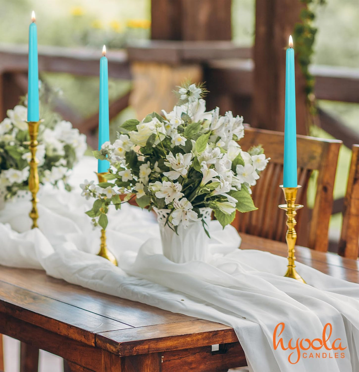 Hyoola Tall Taper Candles - 14 Inch Turquoise Dripless, Unscented Dinner Candle, Paraffin Wax with Cotton Wicks - 12 Hour Burn Time (Pack of 12) - Light Blue