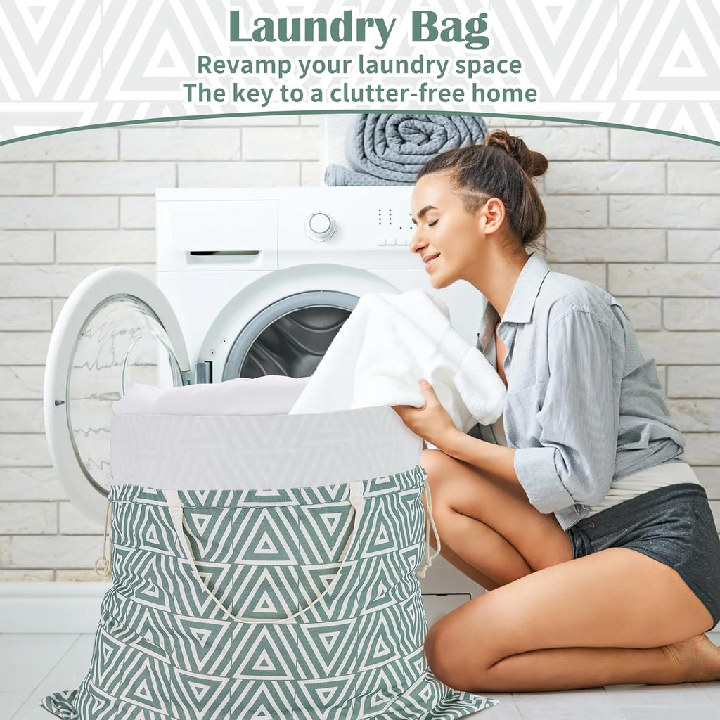 Canvas Laundry Bag 33"Wx 35"H, Heavy Duty Hamper Liner, XL Geom SlateGreen