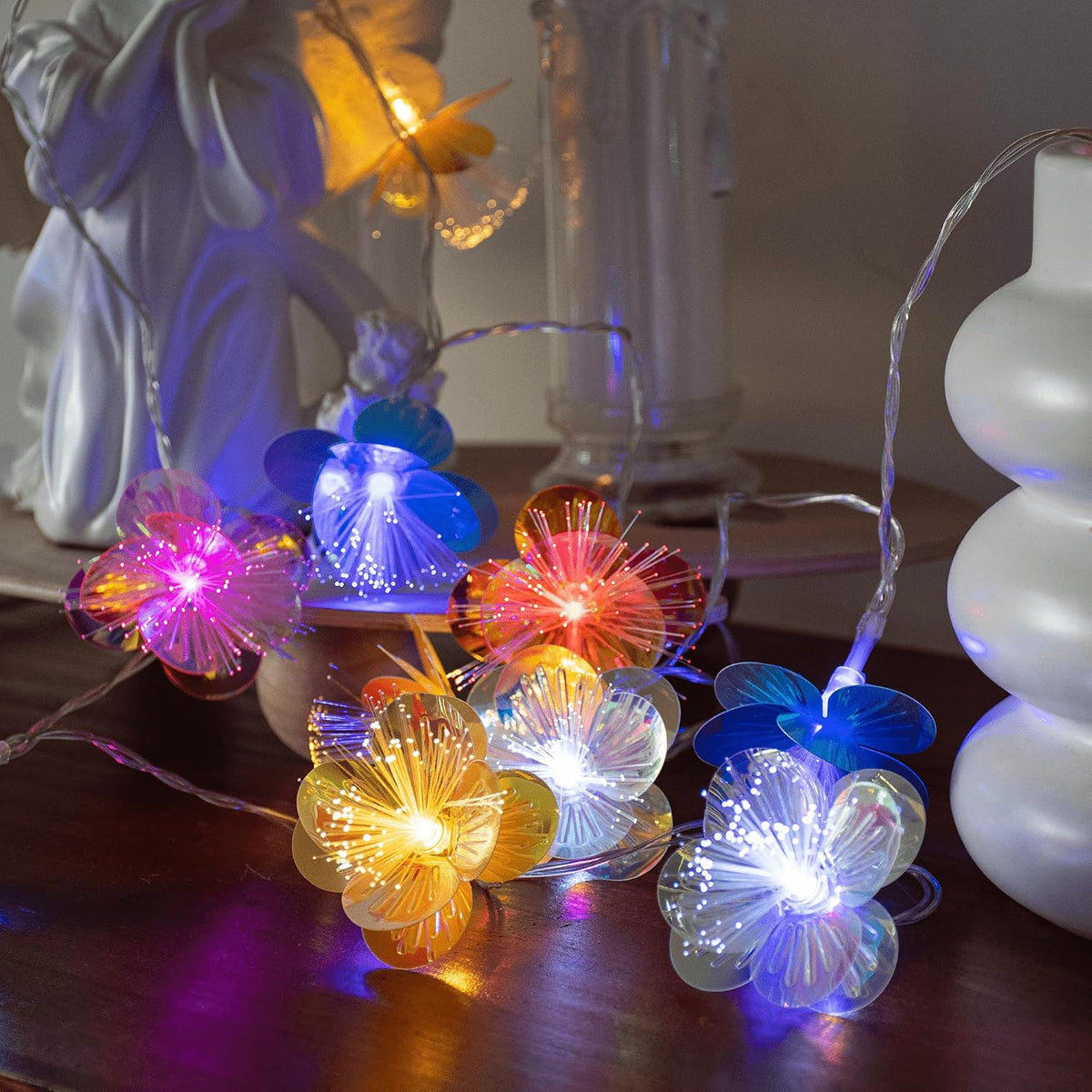 YOLIGHT Fiber Optic Flower String Lights Battery Operated with Timer 6.5ft