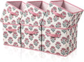 6 Pcs Fabric Floral Cube Storage Bins 11 Inch Flower Storage Basket with Handle, Linen Collapsible Fabric Box for Classroom Bedrooms Office Home Decoration (Pink indian flowers)