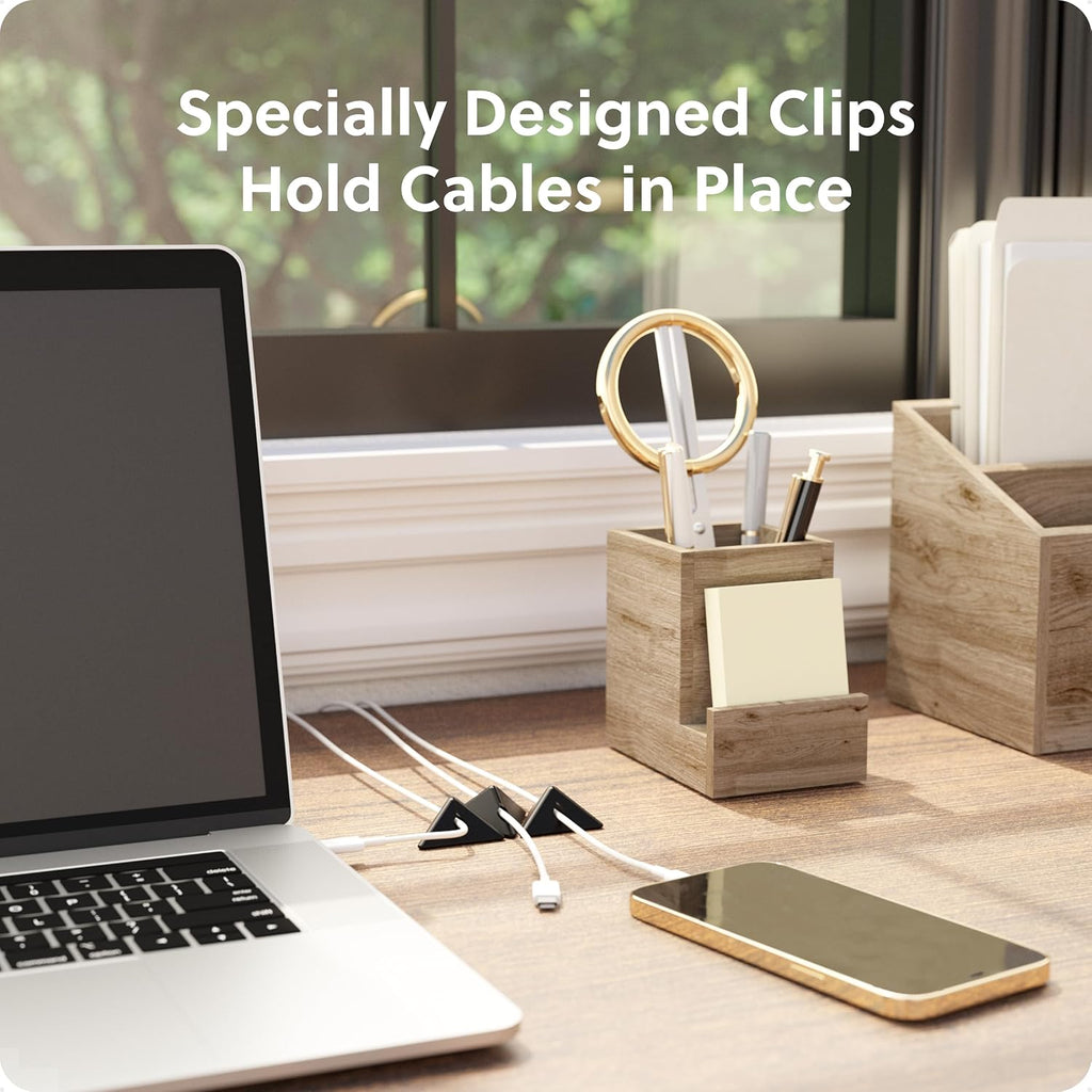 U Brands Pyramid Cord Organizers, Set of 12 Cable Clips, Black