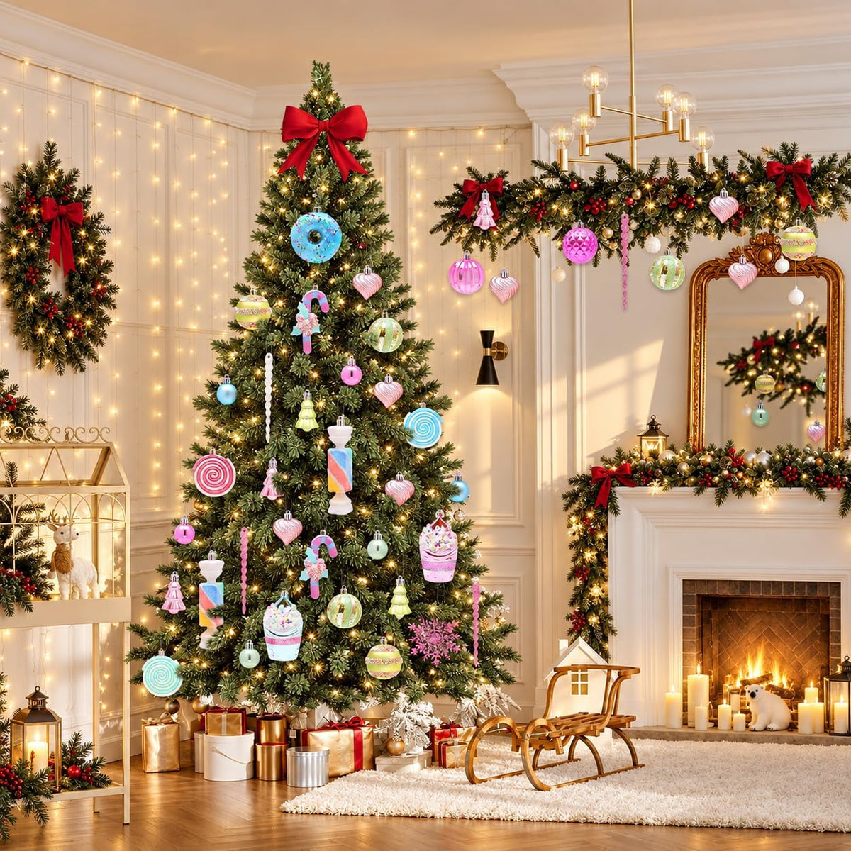 48-Pack Christmas Balls Ornaments,Macaron Shatterproof Christmas Ornaments Set, Xmas Seasonal Cute Hanging Pendants Gift Package for Tree Party Holiday Indoor Decor