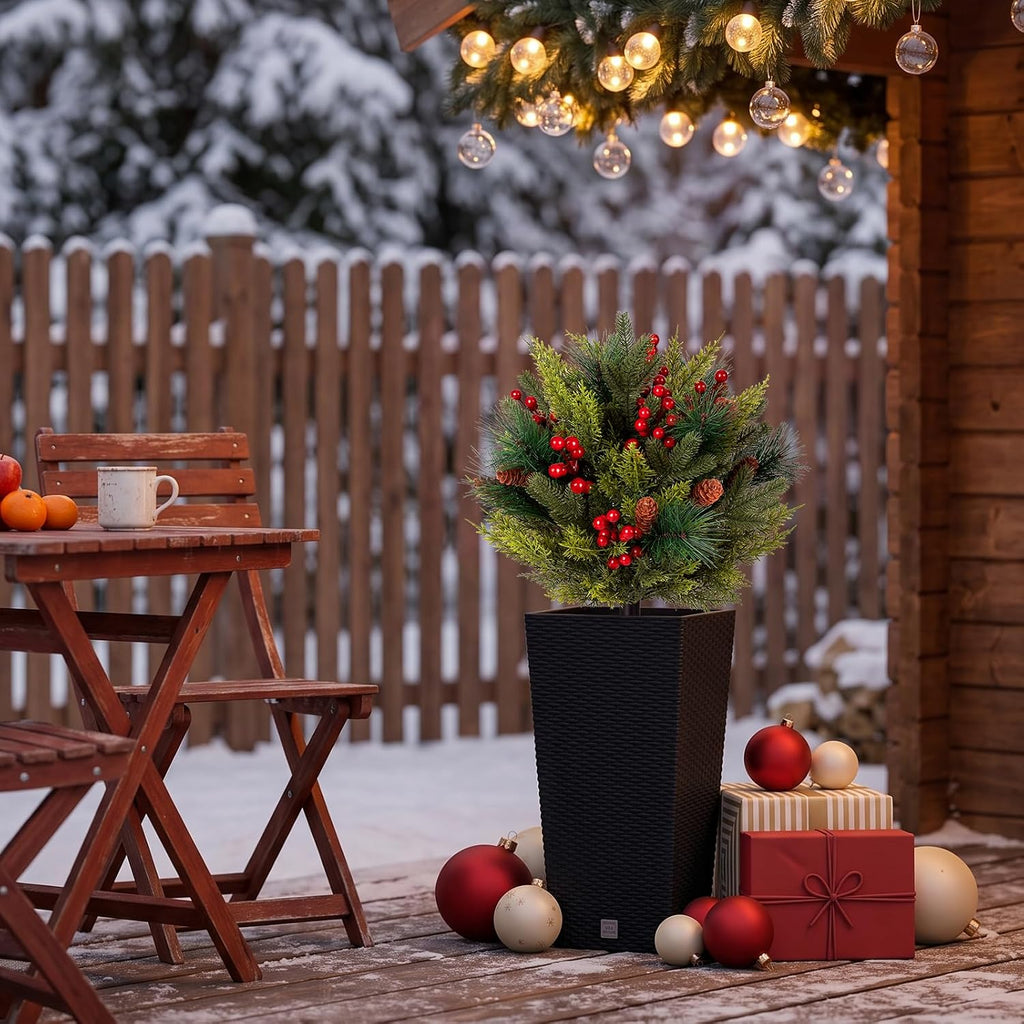Artificial Christmas Cypress Topiary Shrubs, Faux Greenery Ball Bush for Christmas Indoor and Outdoor Decor,24.8" Fake Tree with Ground Spike,UV Resistant Plants for Front Porch, Patio Decor,Set of 2