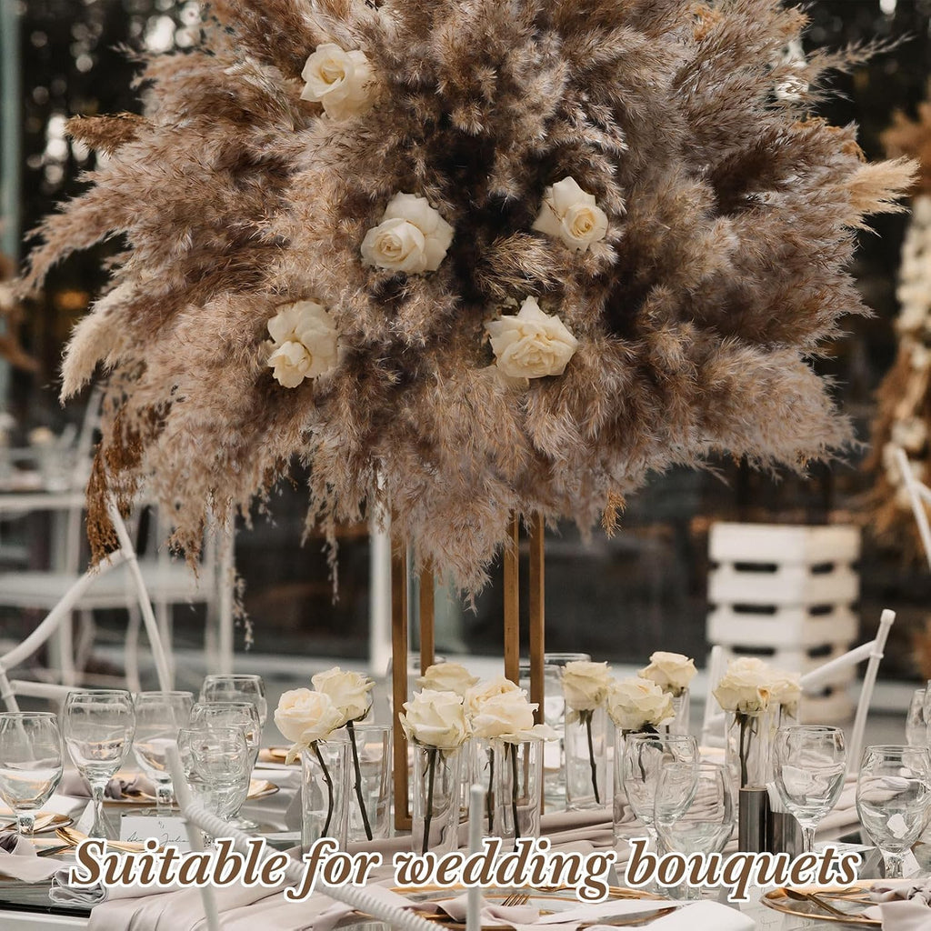 Janinka 300 Pcs Dried Fluffy Pampas Grass Bulk 17 Inch, Boho Decor, Brown