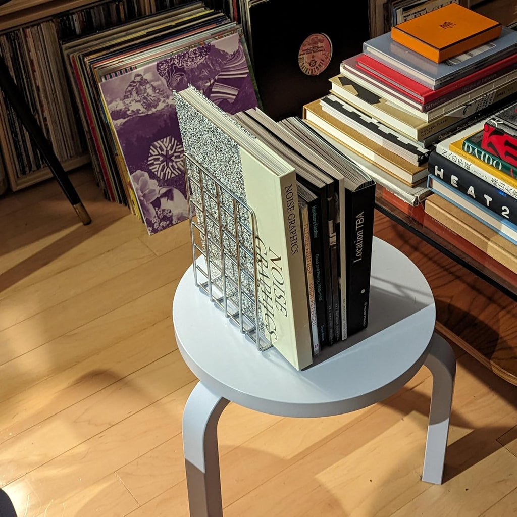 Olio Churvy Record & Book Stand, Chrome Vinyl, Book & Magazine Storage Rack