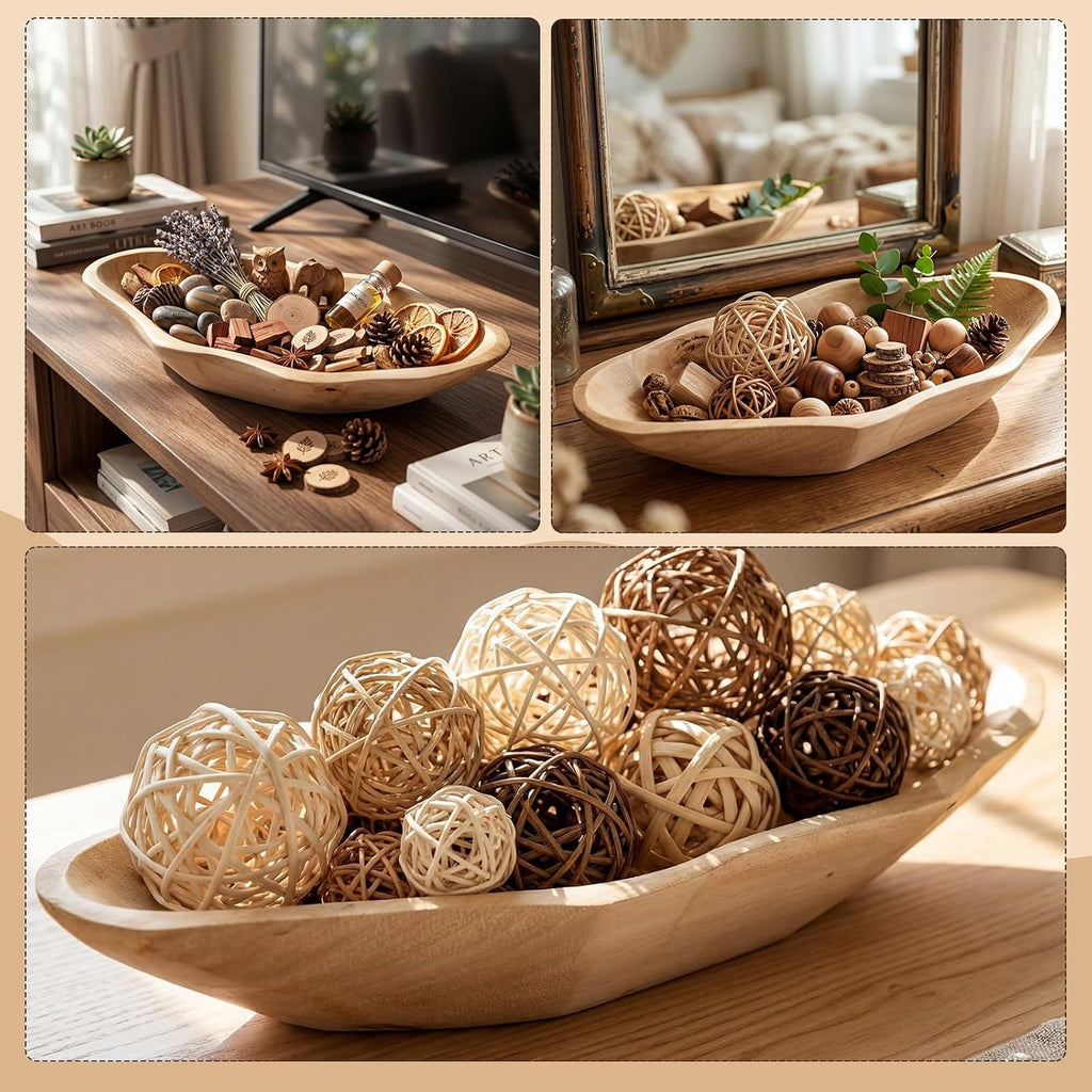 Christmas Wooden Dough Bowl for Decors, 16'' Hand Carved Wood Dough Bowl