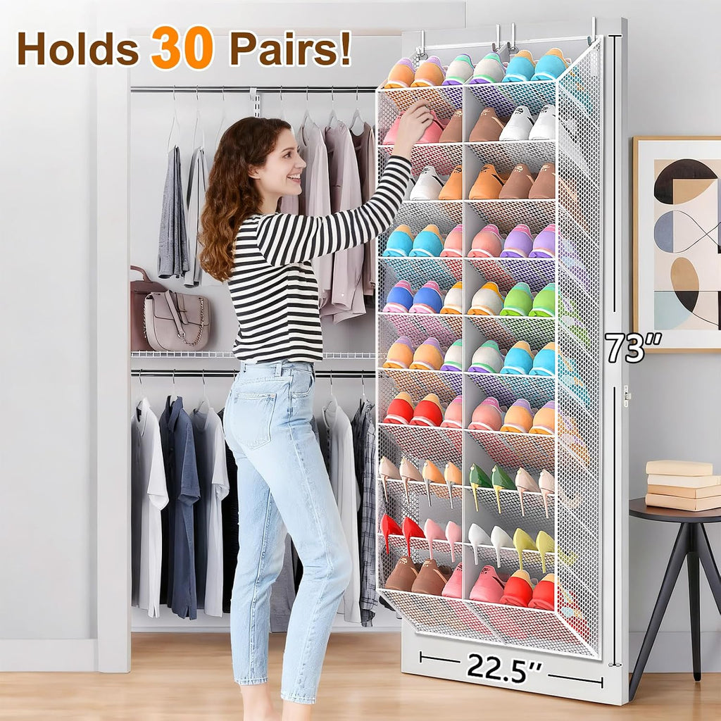 UVIAHOMI Over the Door Shoe Organizer for 30 Pairs, 10-Tier, Light Grey